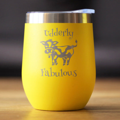 Udderly Fabulous - Cow Wine Tumbler with Sliding Lid - Stemless Stainless Steel Insulated Cup - Funny Outdoor Camping Mug - Tampa Home & Garden Store