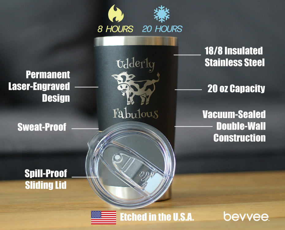 Udderly Fabulous - Insulated Coffee Tumbler Cup with Sliding Lid - Stainless Steel Travel Mug - Funny Cow Gifts and Decor - Tampa soil911.com