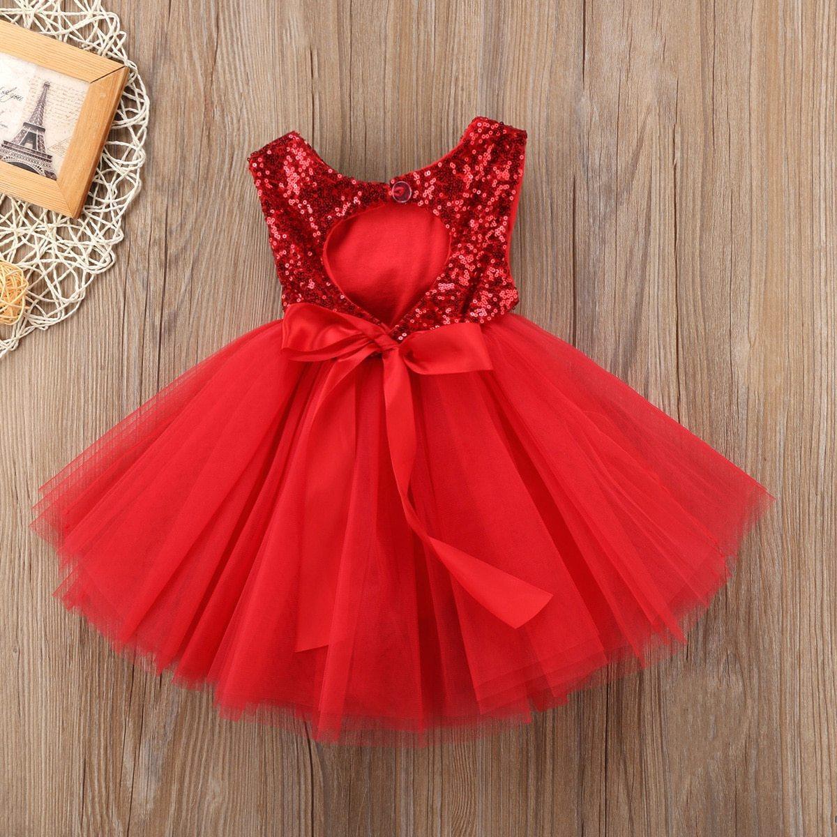 Stevvex red sleeveless baby dress with sequined bodice, heart-cut neckline and tulle skirt on Tampa Home & Garden Store