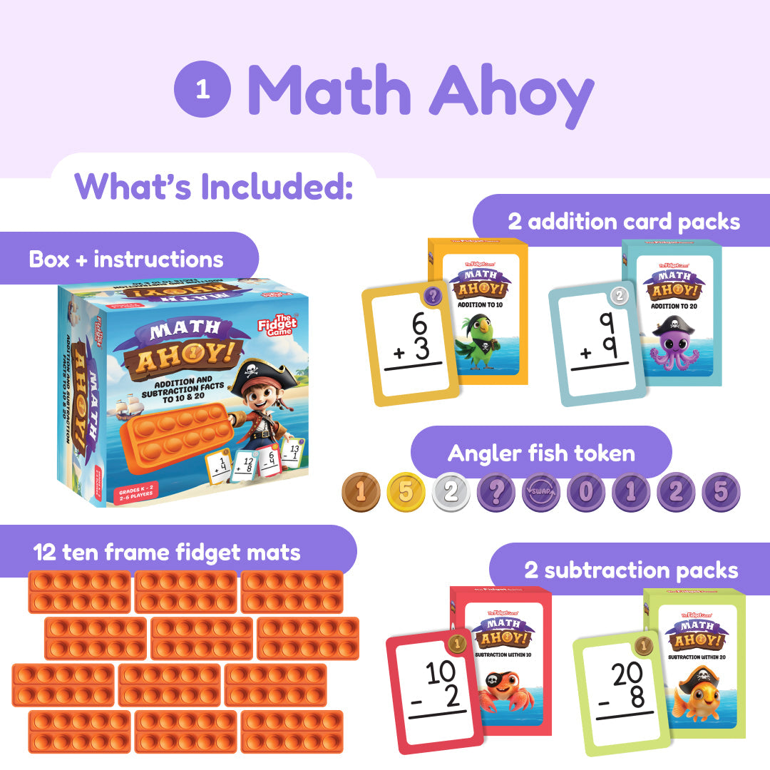 Ultimate Math Bundle game by The Fidget Games with 2 addition packs and 2 subtraction packs on Tampa Home & Garden Store
