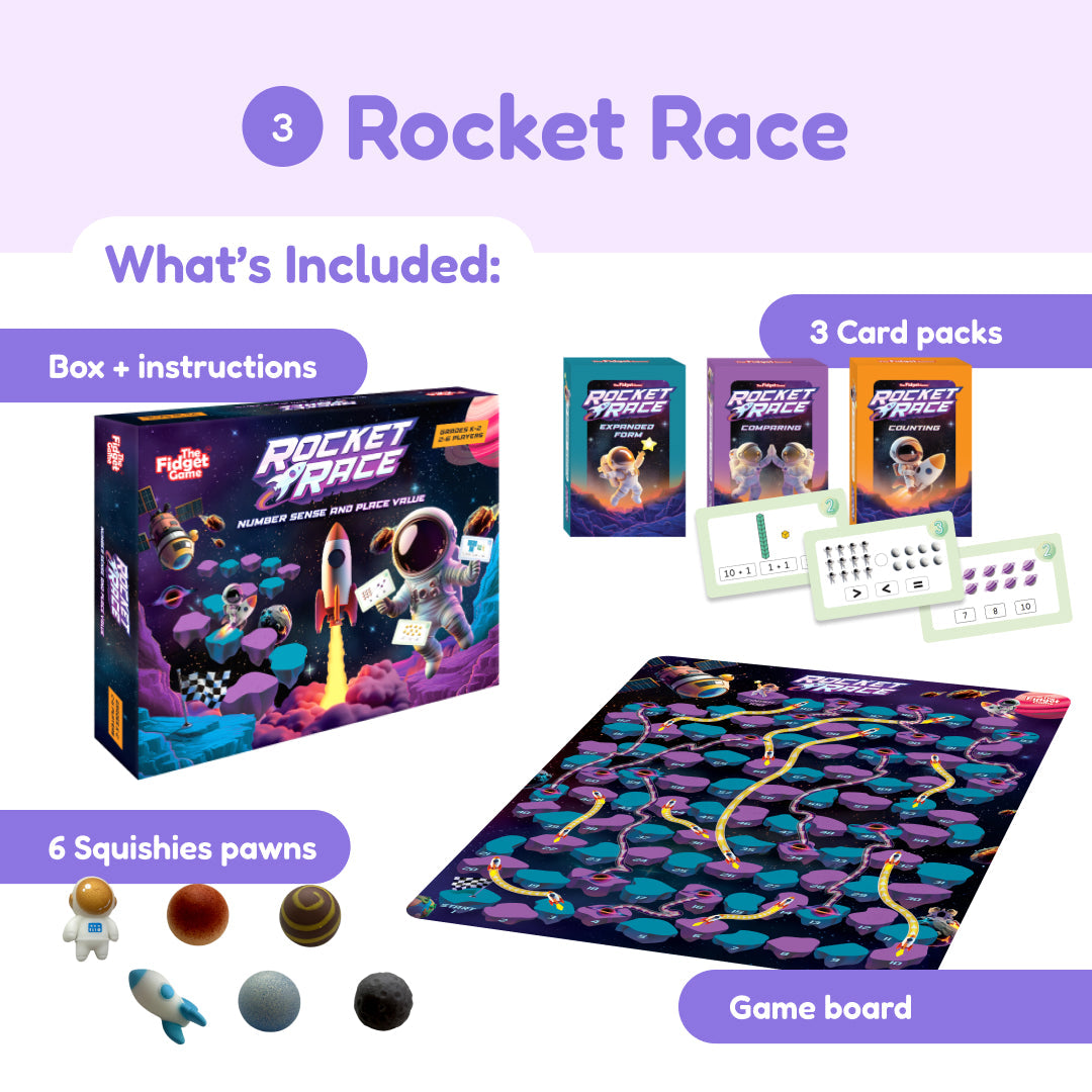 Ultimate Math Bundle educational board game by The Fidget Games with Rocket Race box on Tampa Home & Garden Store
