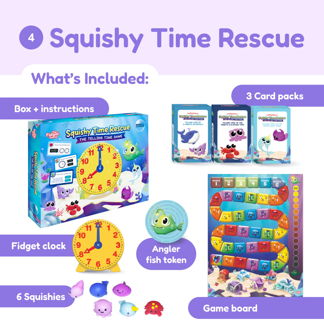 Ultimate Math Bundle board game by The Fidget Games; box features fidget clock, angler fish token, 3 card packs on Tampa Home & Garden Store