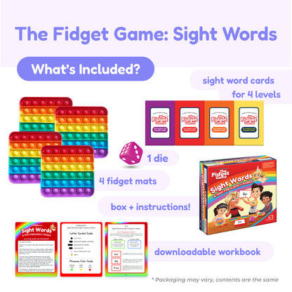 Ultimate Reading Bundle by The Fidget Games; rainbow fidget mats, 4 sight word cards, 1 die on Tampa Home & Garden Store