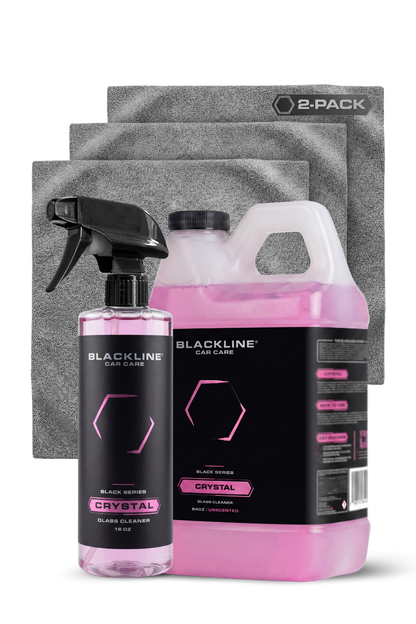 Blackline Crystal Glass Cleaner 2-pack spray bottle pink liquid microfiber towels on Tampa Home & Garden Store