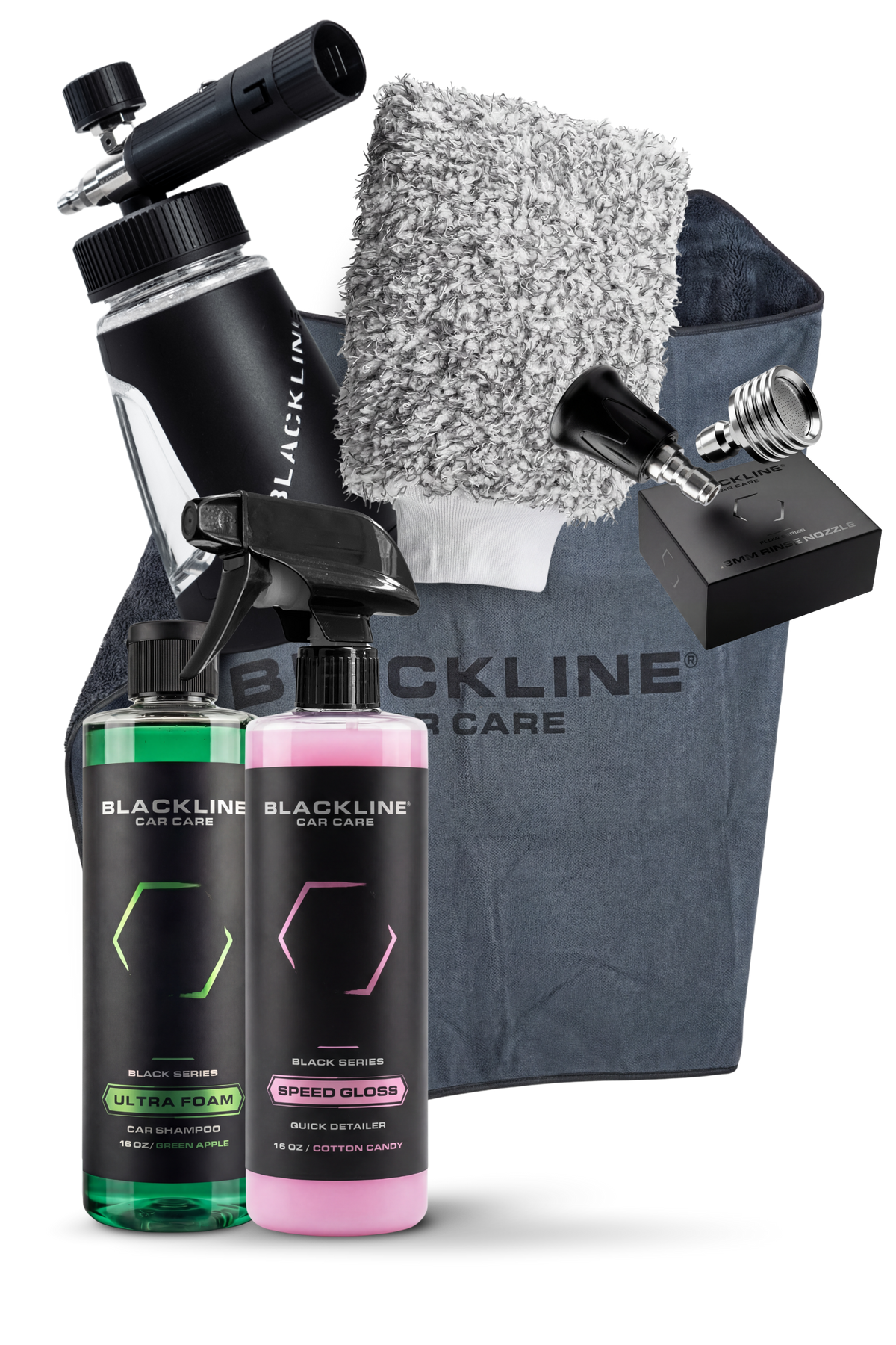 Blackline Ultra Series foam cannon kit with microfiber towel, spray bottles, nozzle, bag on Tampa Home & Garden Store