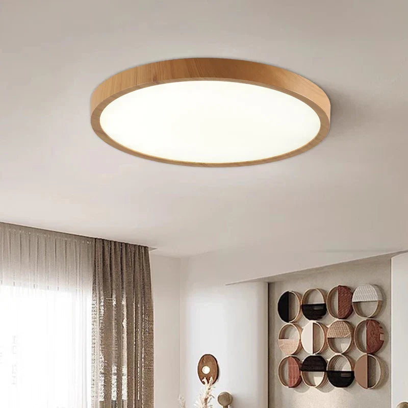 Ultra-Thin Flush Mount Ceiling Light with Wood Frame – LED Indoor Lighting for Modern Interiors