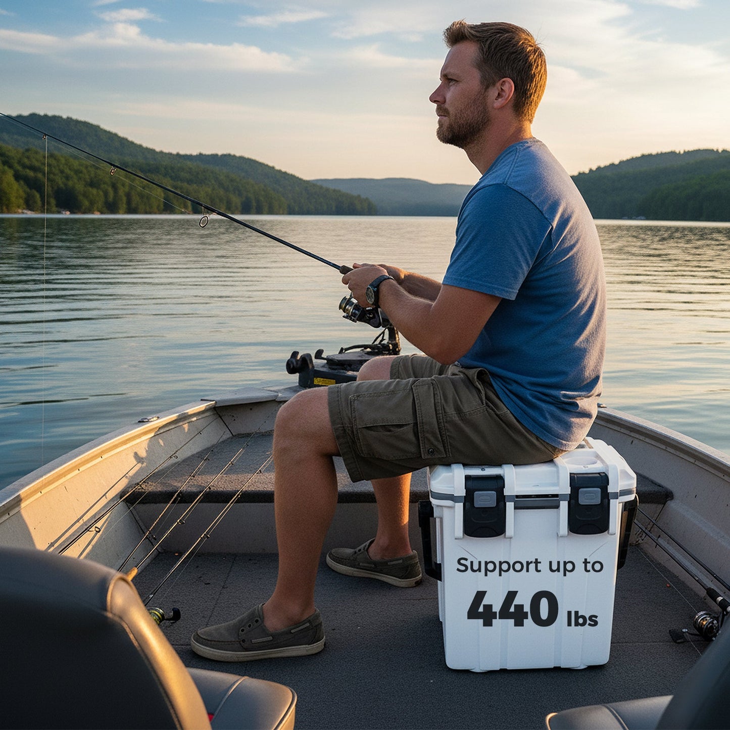 GemGear Ultra-Light Injection Molded Cooler 21 QT hard ice chest, white, on a fishing boat on Tampa Home & Garden Store