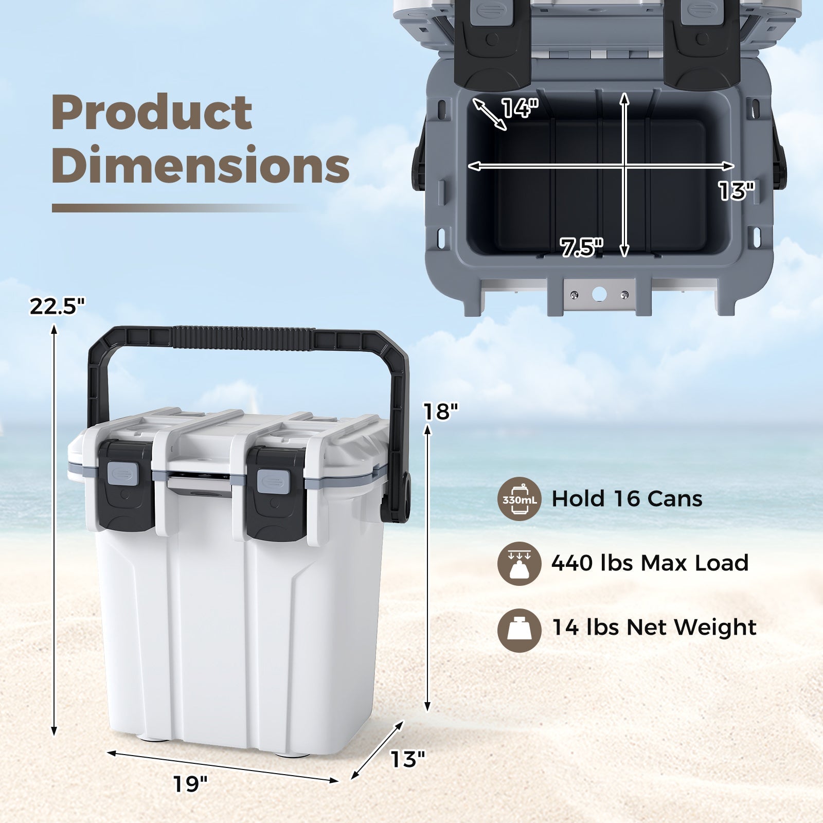 GemGear Ultra-Light Injection molded Cooler 21 QT hard ice chest; 19x13x22.5 dims on Tampa Home & Garden Store