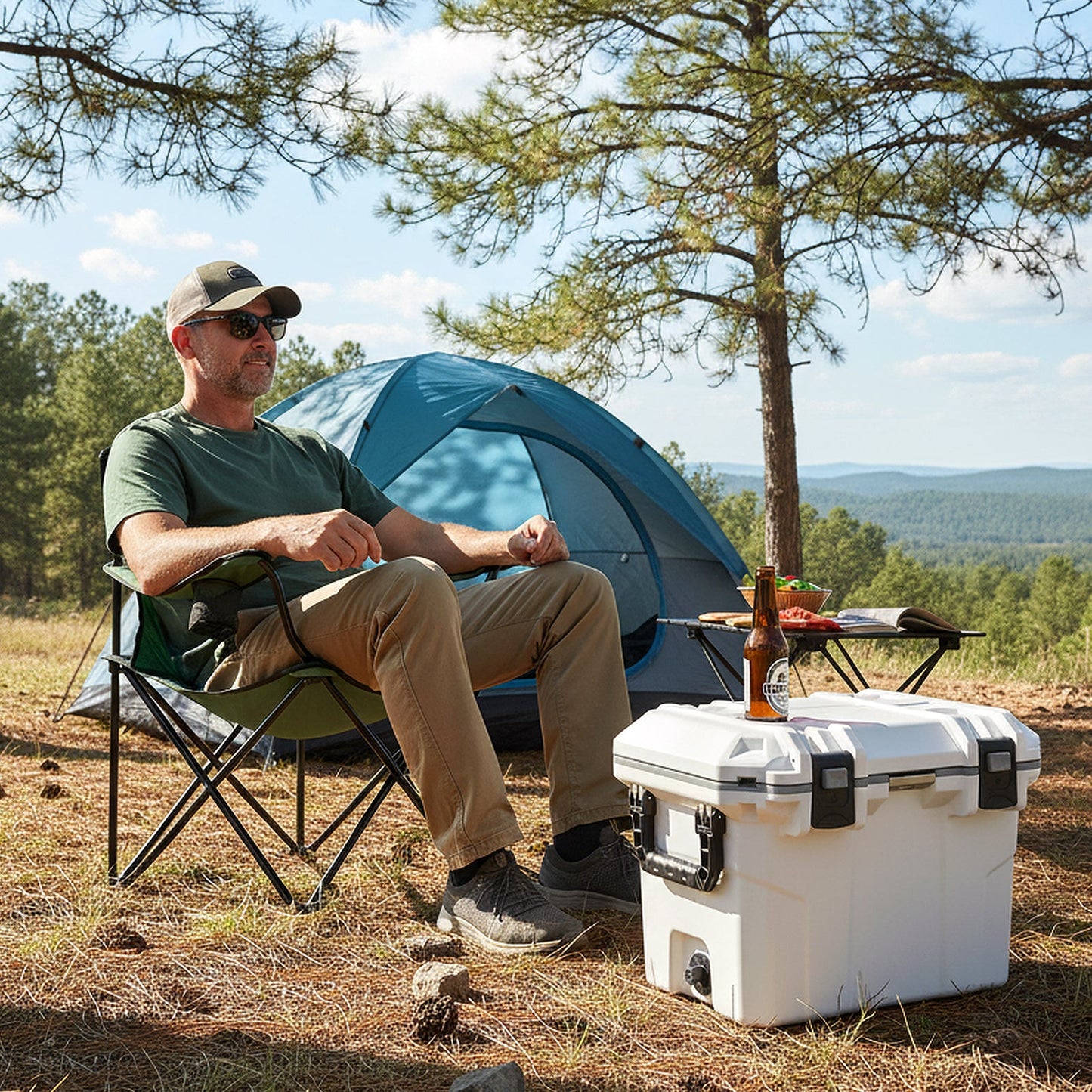GemGear Ultra-Light 53 QT injection-molded cooler, white with gray latches, at a campsite on Tampa Home & Garden Store