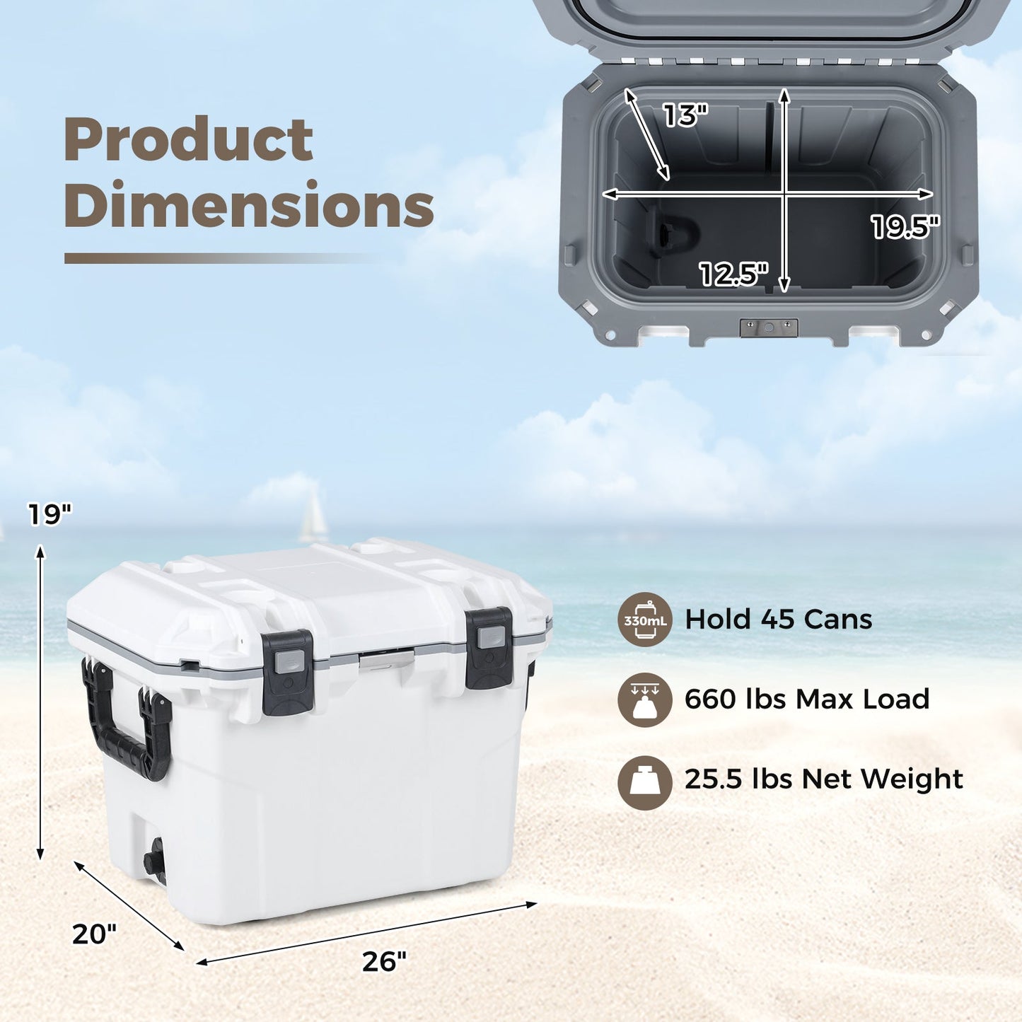 GemGear Ultra-Light Injection Molded Cooler 53 QT, white with black latches, holds 45 cans on Tampa Home & Garden Store