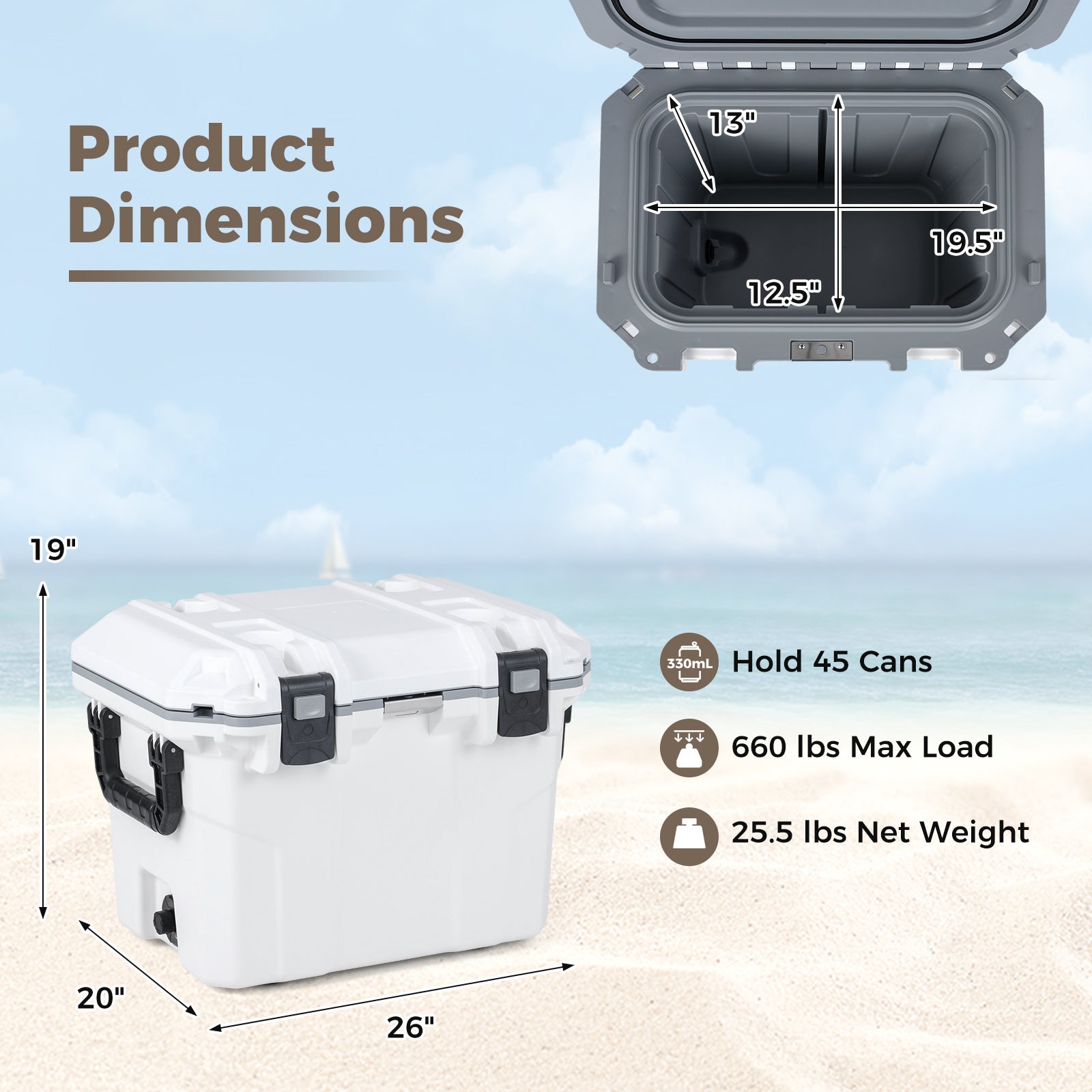 GemGear Ultra-Light Injection Molded Cooler 53 QT, white with black latches, holds 45 cans on Tampa Home & Garden Store