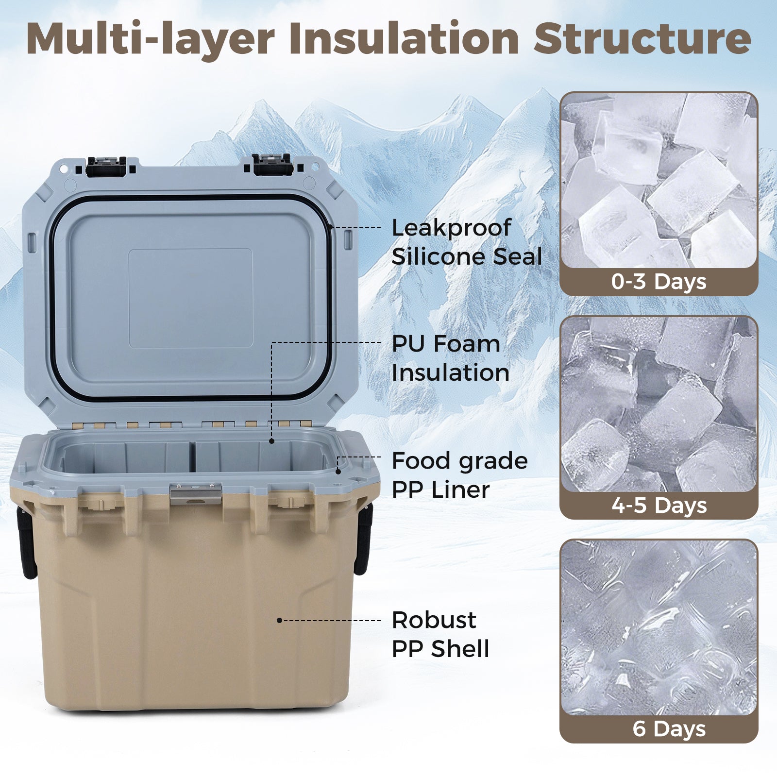 Ultra-Light Injection-Molded Cooler 53 QT hard ice chest GemGear gray body on Tampa Home & Garden Store