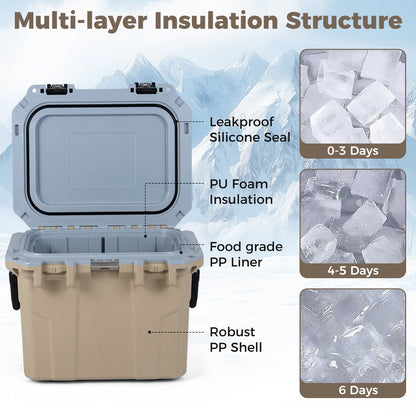 Ultra-Light Injection-Molded Cooler 53 QT hard ice chest GemGear gray body on Tampa Home & Garden Store