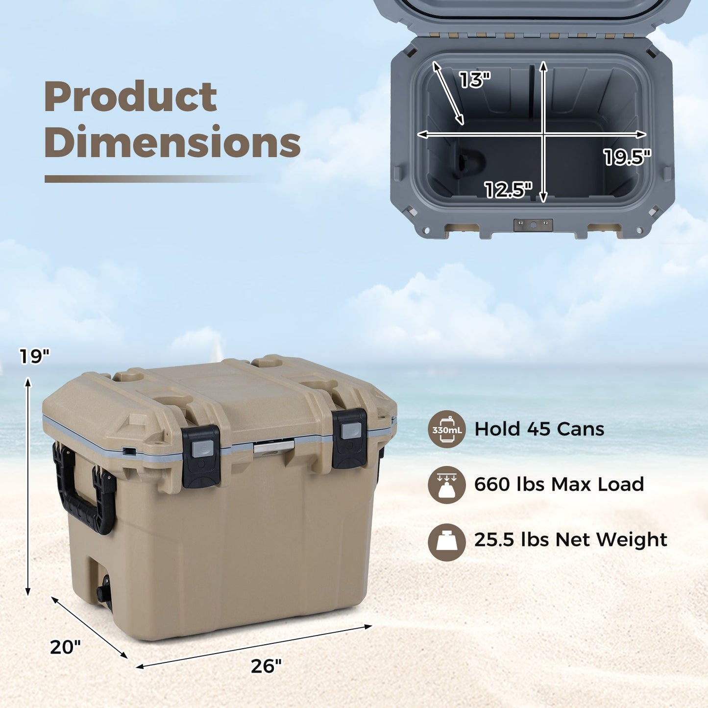 GemGear Ultra-Light 53 QT Injection Cooler tan hard ice chest; holds 45 cans, 660 lbs max load on Tampa Home & Garden Store