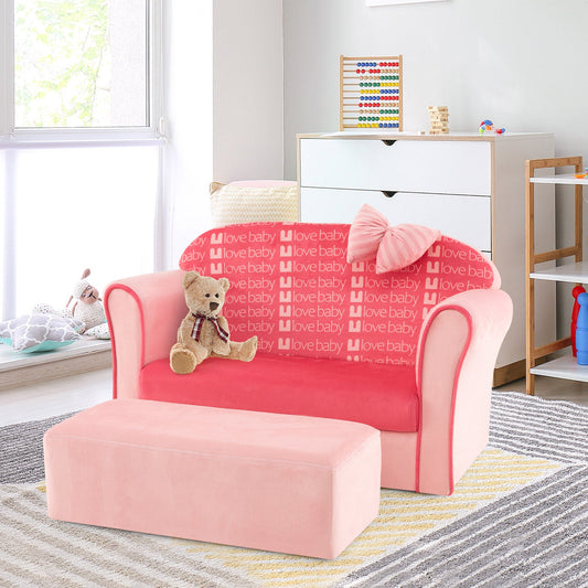Ultra Soft Velvet Kids Sofa Chair Toddler Couch with Ottoman-Pink - Tampa Home & Garden Store