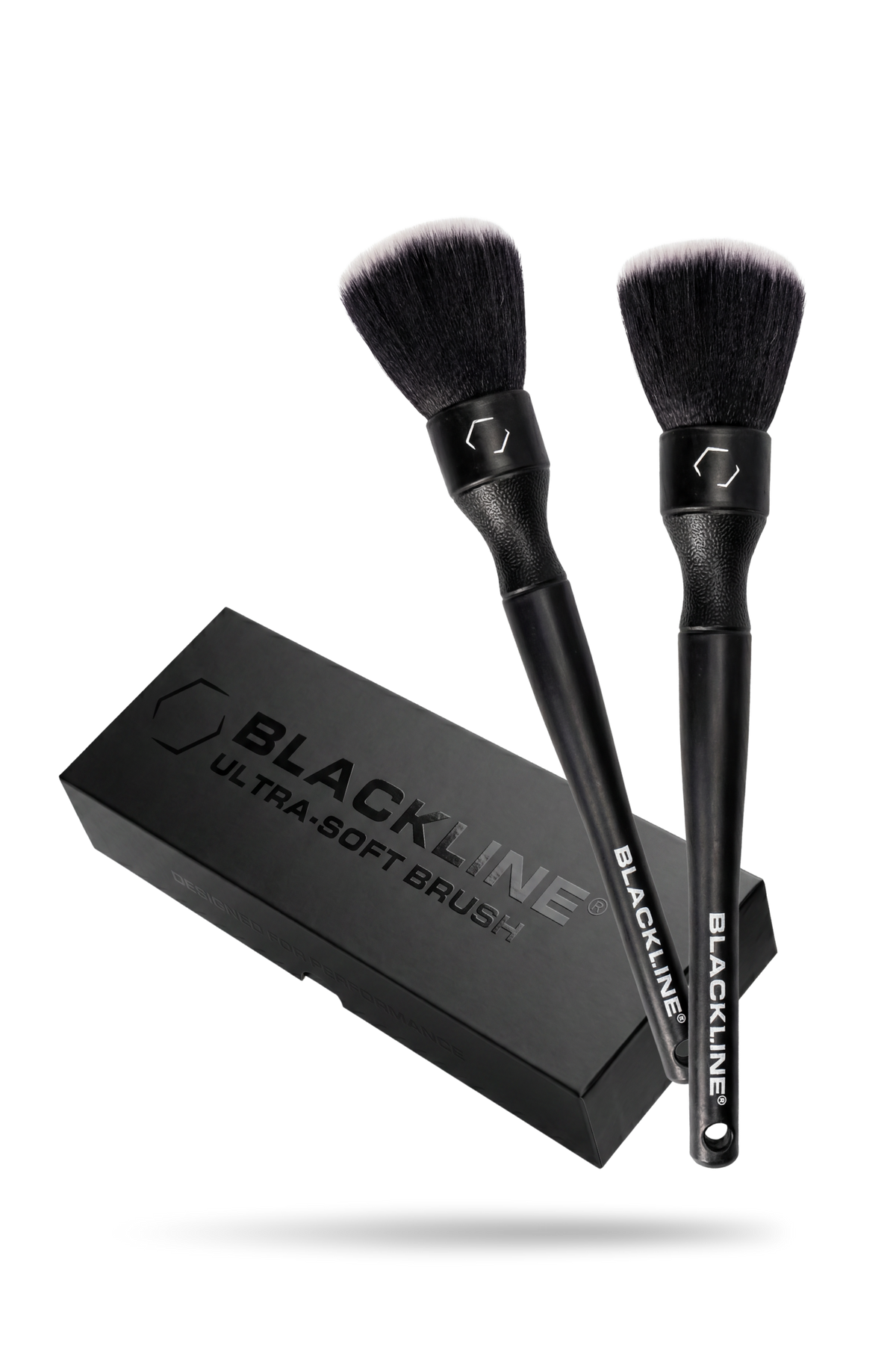 BLACKLINE Ultra-Soft Detail Brush Set, two black brushes with white bristles for car care on Tampa Home & Garden Store