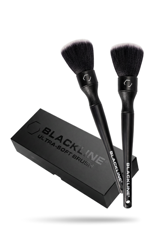 BLACKLINE Ultra-Soft Detail Brush Set, two black brushes with white bristles for car care on Tampa Home & Garden Store