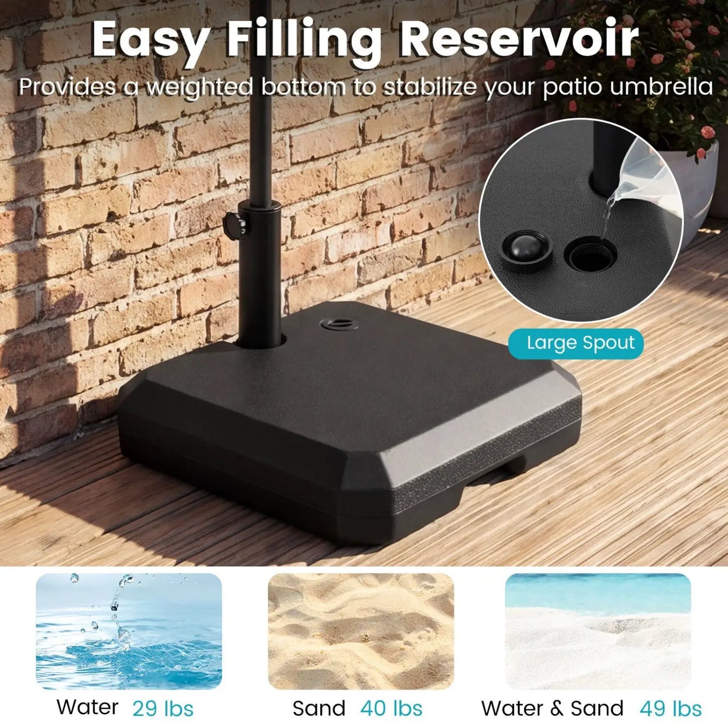 Water Fillable Umbrella Base for Half Patio