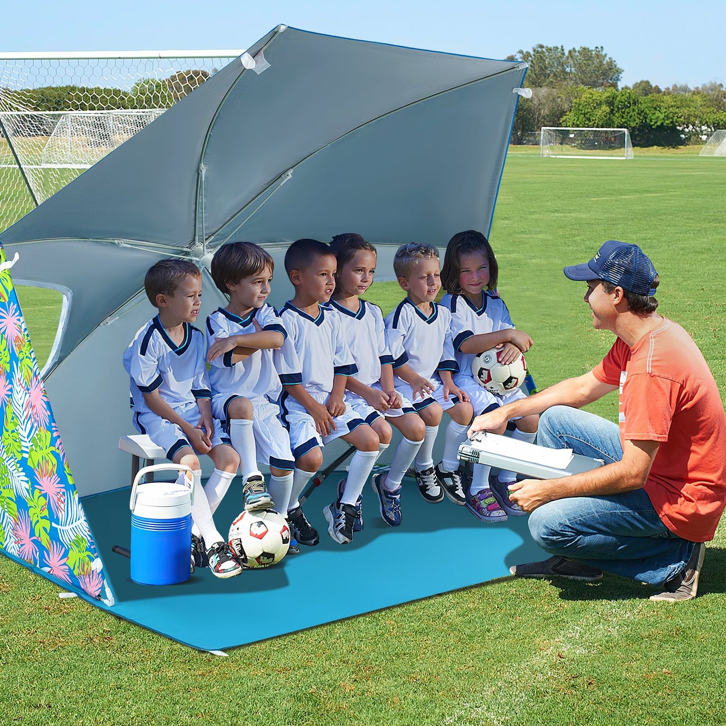 GemGear UPF50+ blue beach umbrella tent with portable carrying bag for kids shade on field on Tampa Home & Garden Store