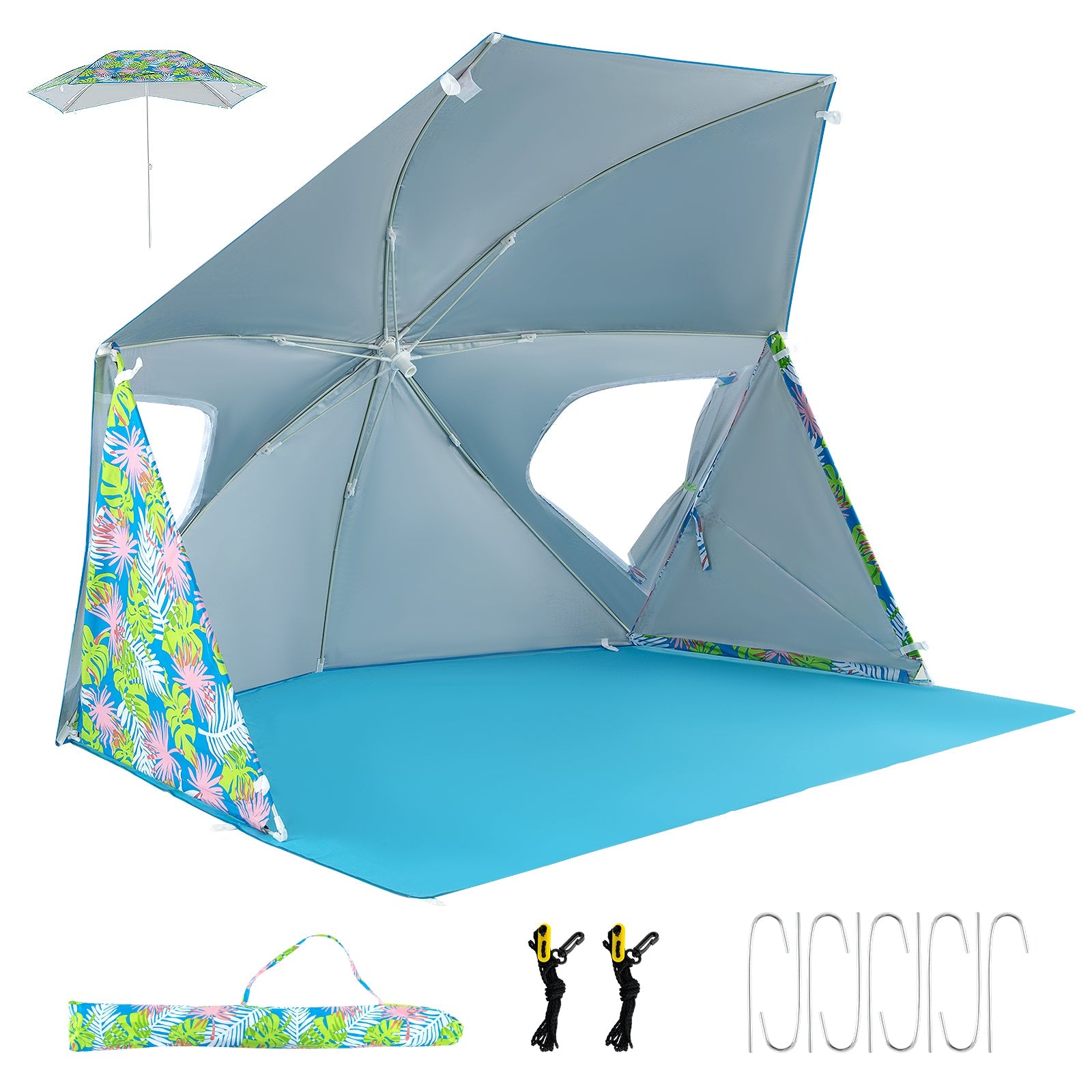 UPF50+ Sun Protection Beach Umbrella Tent blue by GemGear carry bag tropical panels on Tampa Home & Garden Store