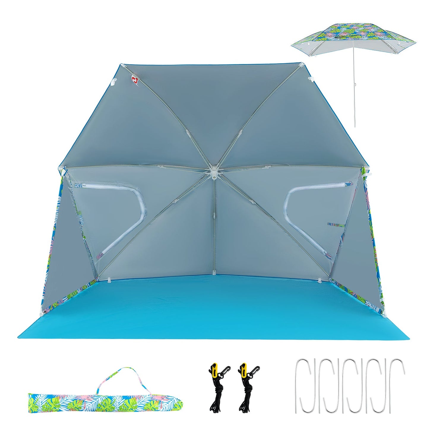 GemGear UPF50+ blue beach umbrella tent with carry bag, gray interior and cross-rib frame on Tampa Home & Garden Store