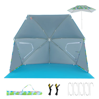 GemGear UPF50+ blue beach umbrella tent with carry bag, gray interior and cross-rib frame on Tampa Home & Garden Store