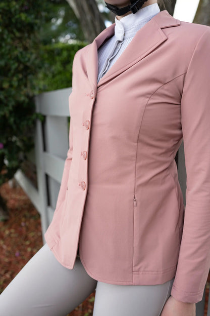 Grand Prix Quinn Show Jacket, Huntley Equestrian, rose pink, 4-button front with hidden zipper on Tampa Home & Garden Store