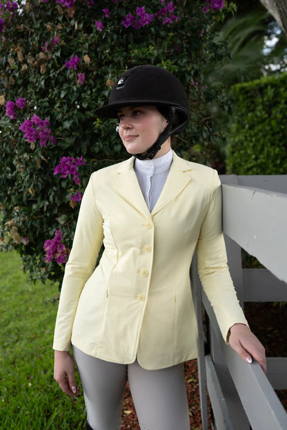 Grand Prix Quinn Show Jacket butter color, 4-button front Huntley Equestrian riding jacket on Tampa Home & Garden Store