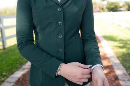 Grand Prix Quinn show jacket green, 4-button front with hidden zipper riding apparel on Tampa Home & Garden Store