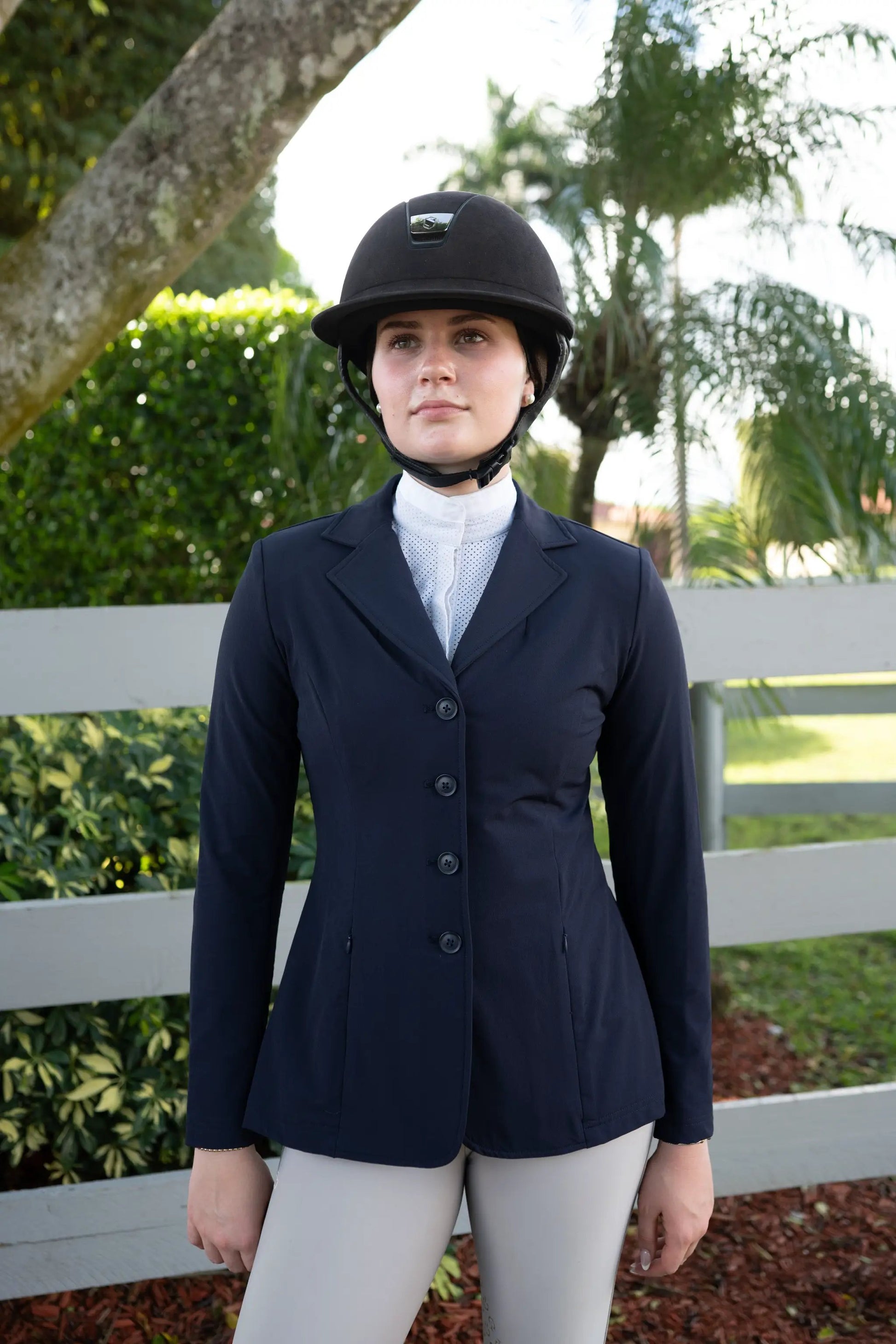 Grand Prix Quinn Show Coat Huntley navy with 4-button front and hidden zipper closure on Tampa Home & Garden Store