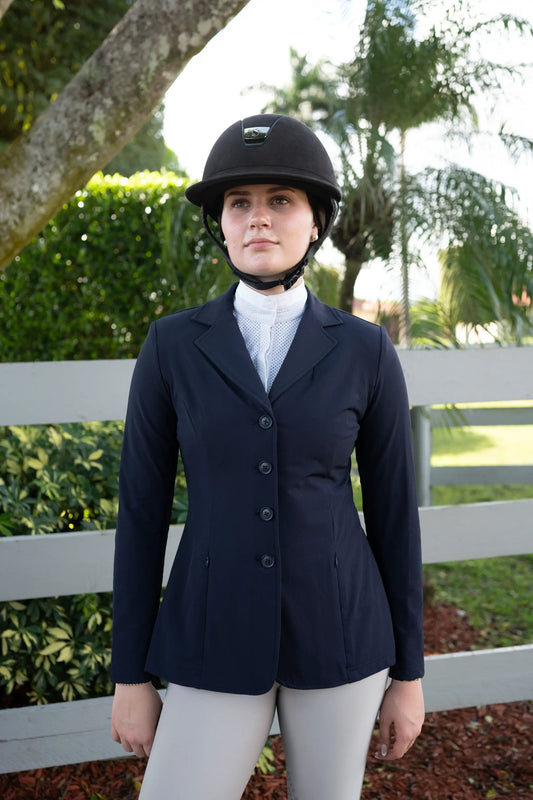Grand Prix Quinn Show Coat Huntley navy with 4-button front and hidden zipper closure on Tampa Home & Garden Store
