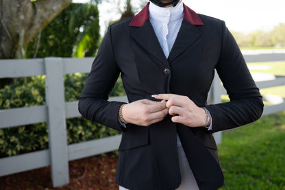 Grand Prix EQJ Ladies 3 Button, Black with Burgundy Collar