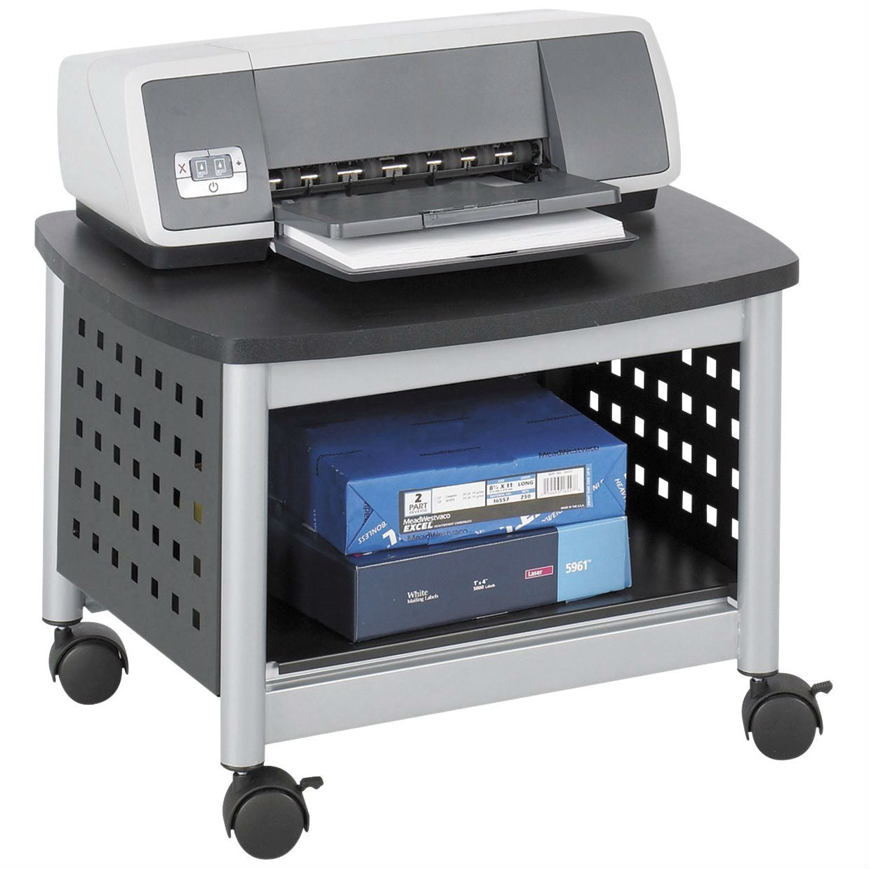 Under-Desk Printer Stand Mobile Office Cart in Black and Silver - Tampa Home & Garden Store