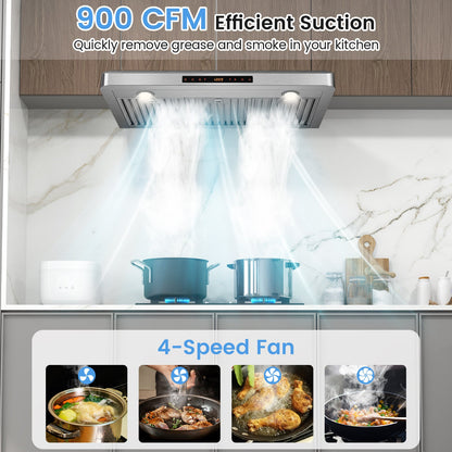 35.5/29.5 Inch Under Cabinet Range Hood 900 CFM Kitchen Vent with 4 Fan Speed