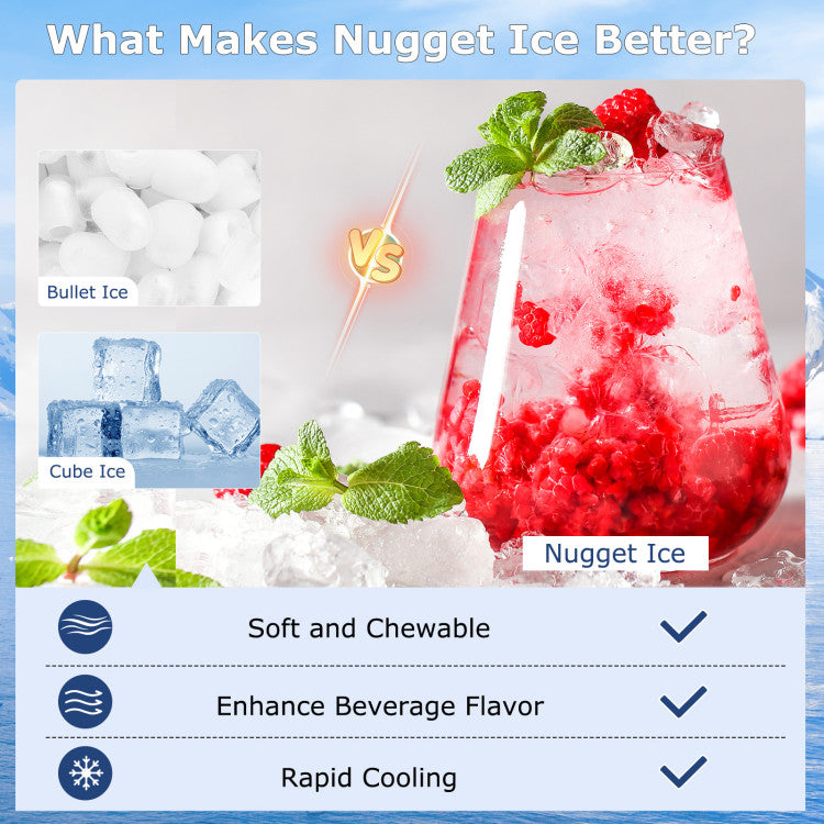 Máquina de hielo nugget bajo encimera con temporizador y autolimpieza