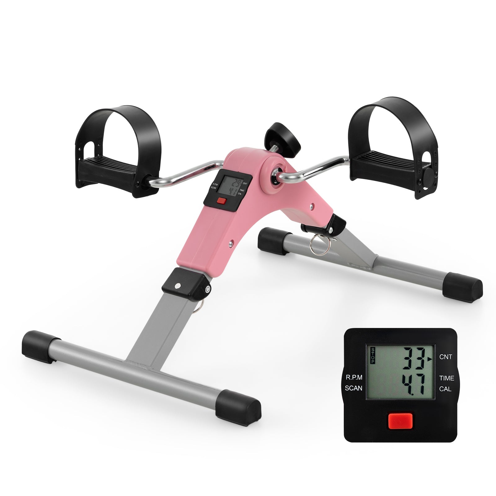 Under desk pedal exerciser pink frame with LCD display by DirectDeals for legs and arms on Tampa Home & Garden Store