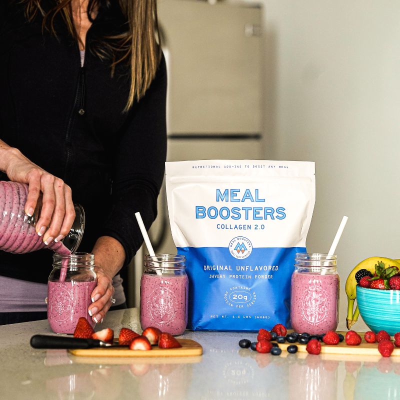 Meal Boosters Original Unflavored Grass-Fed collagen protein powder alongside three jars on Tampa Home & Garden Store