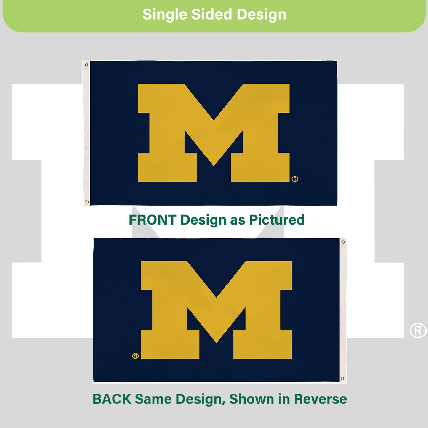 University of Michigan Single Sided Flag w/ 2 Grommets, 3'x5' - Tampa Home & Garden Store