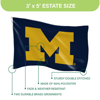 University of Michigan Single Sided Flag w/ 2 Grommets, 3'x5' - Tampa Home & Garden Store