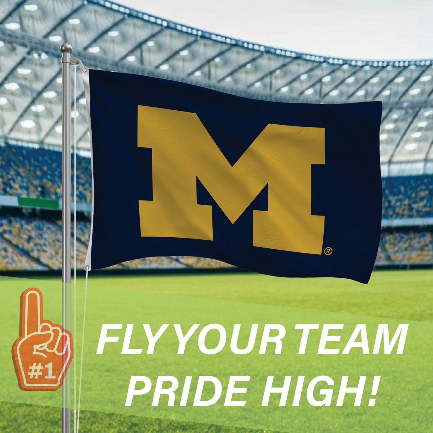 University of Michigan Single Sided Flag w/ 2 Grommets, 3'x5' - Tampa Home & Garden Store