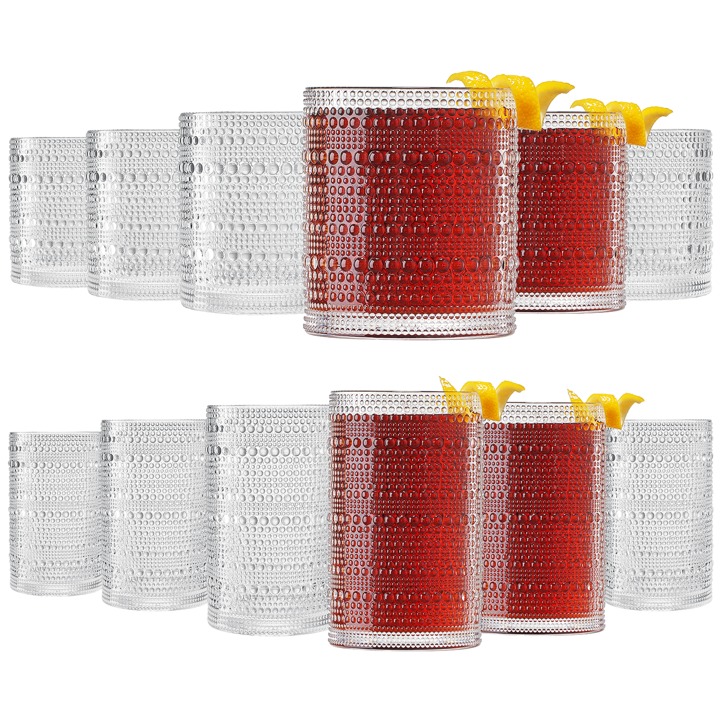 Barcelona Hobnail Lowball and Highball Glass Set