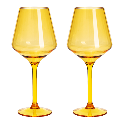 Yellow Acrylic Stemmed Wine Glasses Set of Two