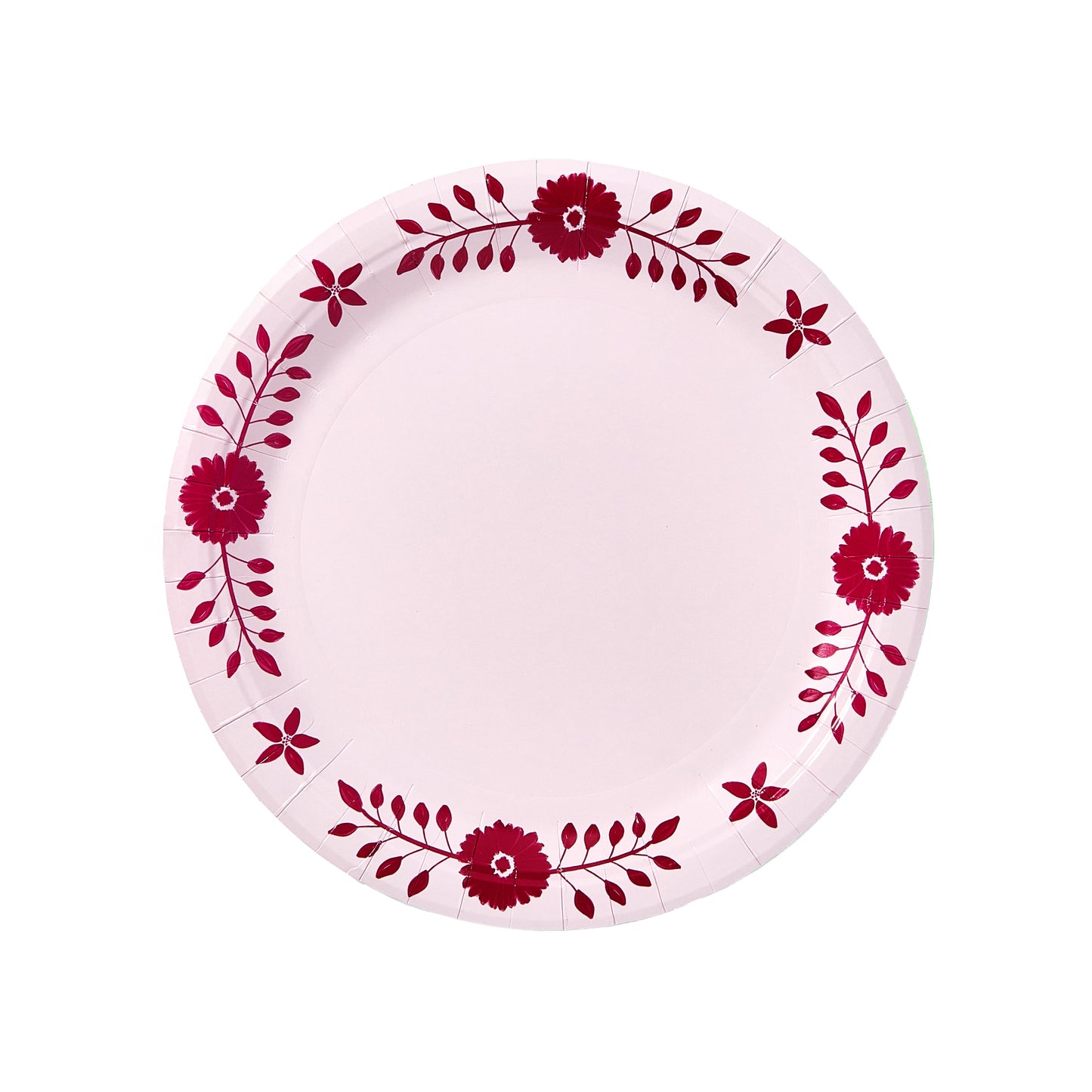 Daisy Josephine dinner plates 8 pack pink paper plates with red floral rim Pavilion Paper on Tampa Home & Garden Store