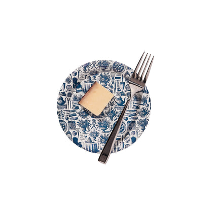 Mini assiettes en papier à hors-d'œuvre, motif toile de Jouy bleu marine et blanche - Lot de 8