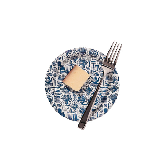 Platos de papel Martha Toile en azul marino y blanco Mini Hors D'oeuvre (paquete de 8)
