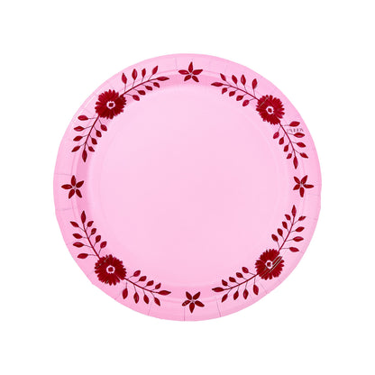 Daisy Josephine Dinner Plates 8 pack pink with red floral edge Pavilion Paper on Tampa Home & Garden Store