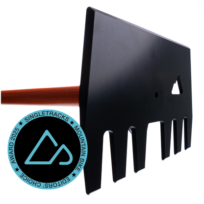 Clyde Jr rake head by Backslope Tools, black metal head with orange wooden handle visible on Tampa Home & Garden Store