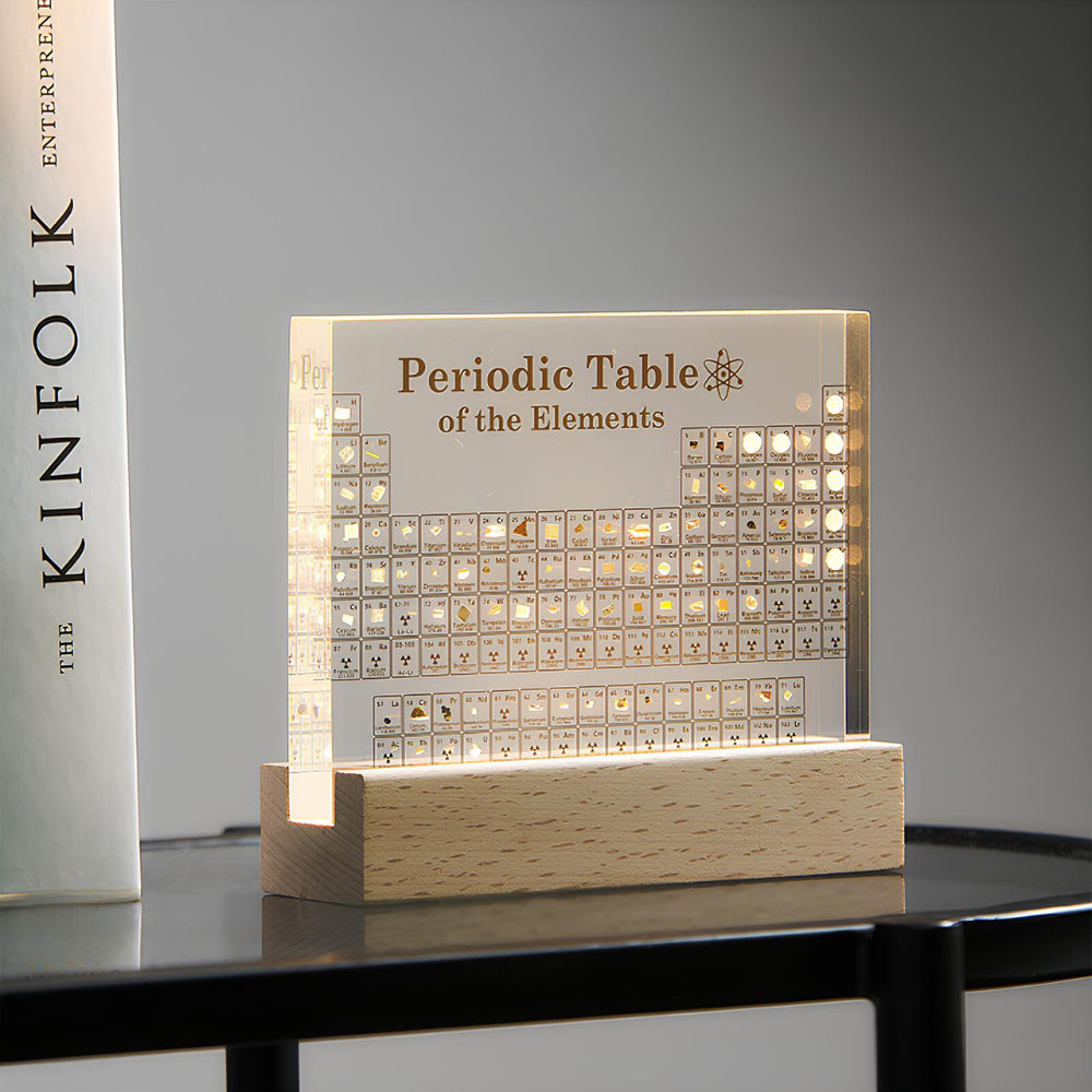 LED Periodic Table Element Display Moktan Sabai, illuminated acrylic panel on a wooden base on Tampa Home & Garden Store