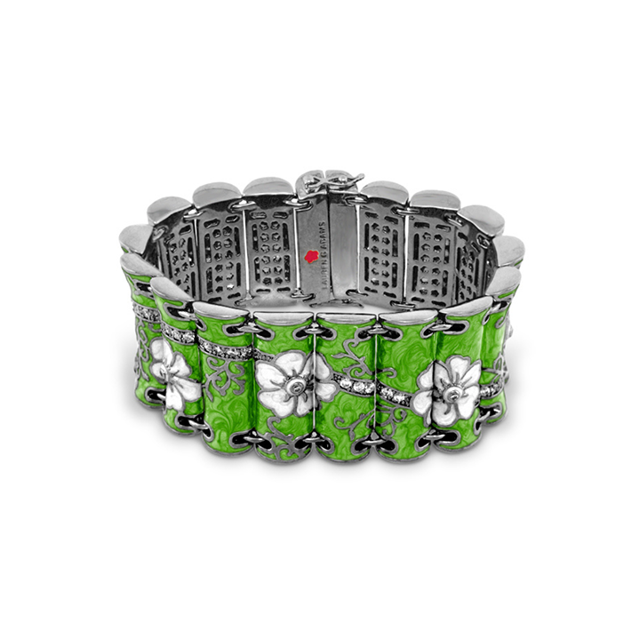 Black Enamel Daisy Swirl Cuff and Cubic Zirconia