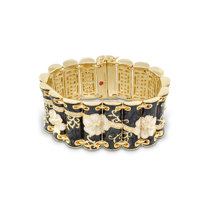 Black Enamel Daisy Swirl Cuff and Cubic Zirconia
